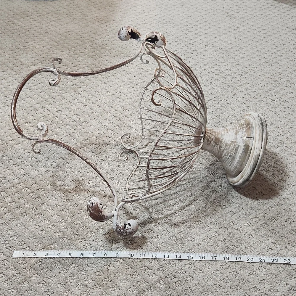 Shabby Chic Style French Metal Wire Basket Chippy Wooden Pedestal Planter